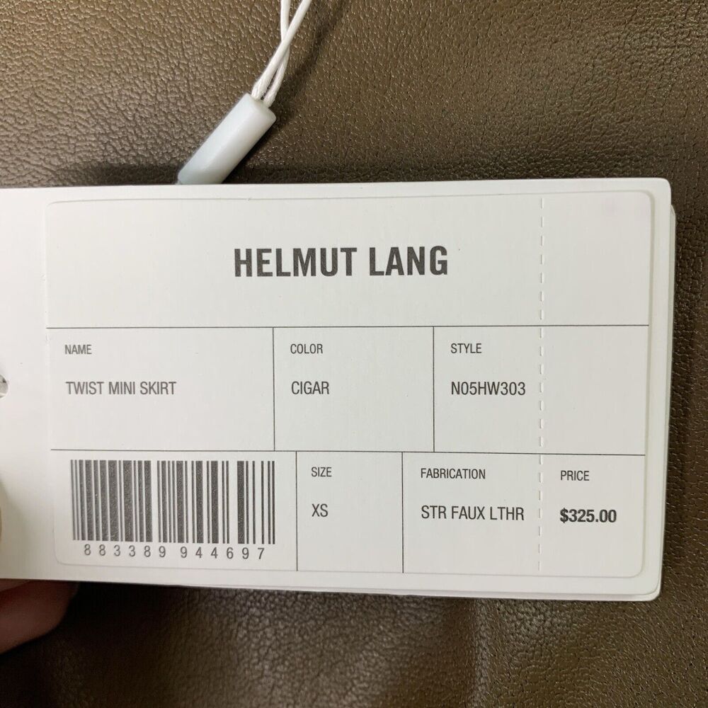 Helmut Lang Faux Leather Asymmetric Twist Mini Skirt Womens XS Cigar NWT $325 - Picture 6 of 11